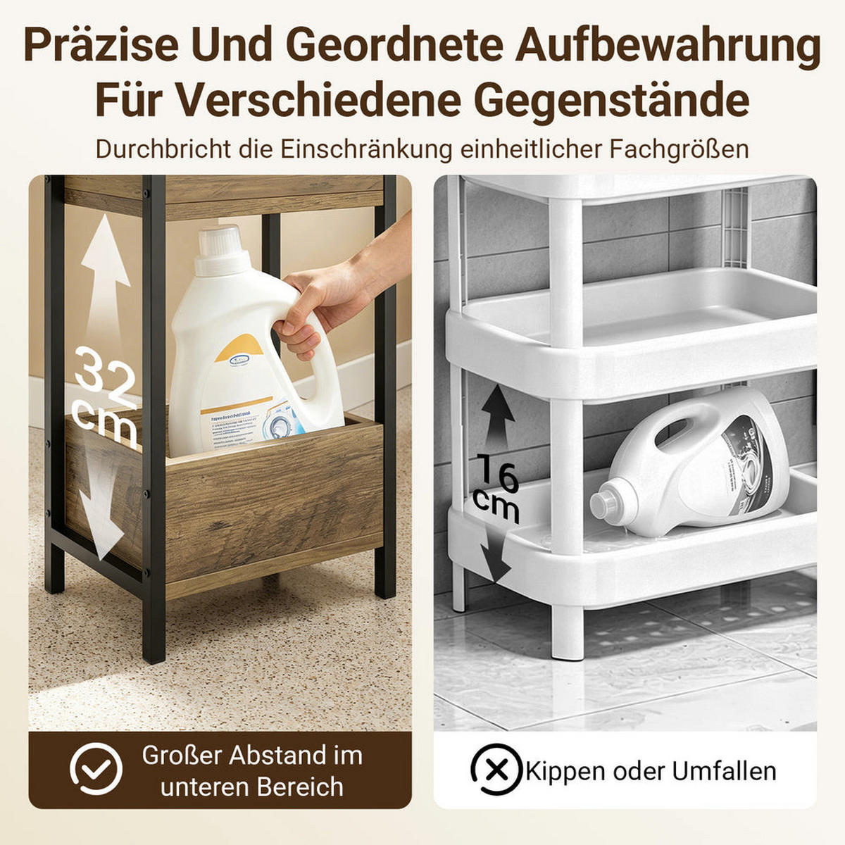 BADEZIMMERSCHRANK mit 4 Regalen, Schmal Industrial Design - Braun, Holzwerkstoff/Metall (90/20/28cm) - SoBuy