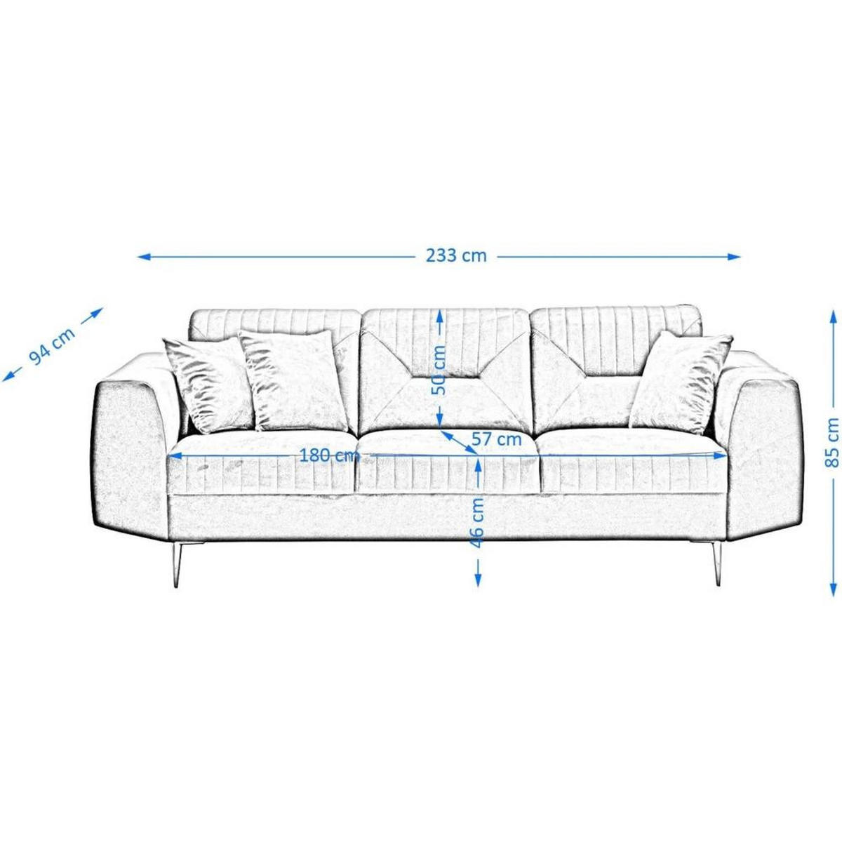 3-SITZER SOFA Venezia dunkelgrau mit goldenen Beinen - Dunkelgrau/Goldfarben, Textil (233/85/94cm) - Beautysofa
