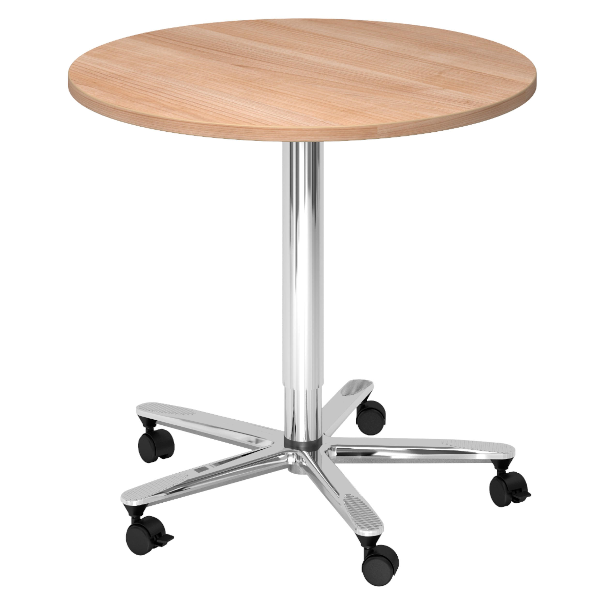SÄULENHUBTISCH rund ST 80/80/74 cm in Nussbaumfarben/chrom - Chromfarben/Nussbaumfarben, Holzwerkstoff (80/80/74cm) - bümö