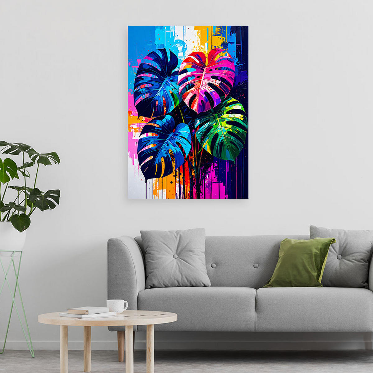 LEINWANDBILD Bunte Monstera Blätter 70x100cm - Multicolor, Textil (70/100cm) - Feeby