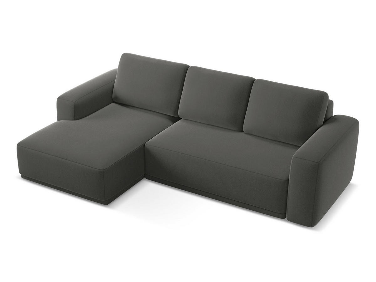 ECKSOFA mit Schlaffunktion Samt Stoff Grau - Dunkelgrau/Schwarz, Kunststoff/Textil (258/160cm) - Makamii
