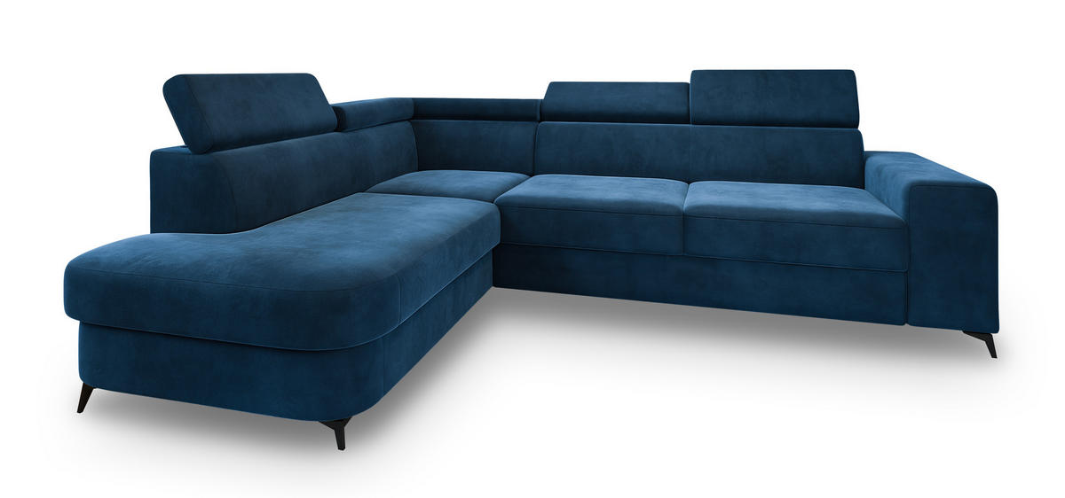 ROHOVÁ SEDAČKA ALVORO modrá - modrá/černá, kov/dřevo (253/190cm) - MASSENO