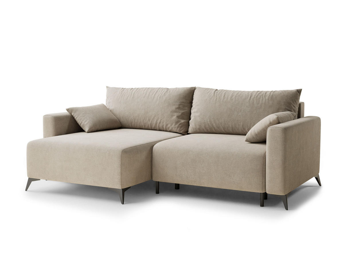 ECKSOFA MIT SCHLAFFUNKTION Leon Beige Webstoff - Beige/Schwarz, Holz/Holzwerkstoff (148/239cm) - Maison de Reve
