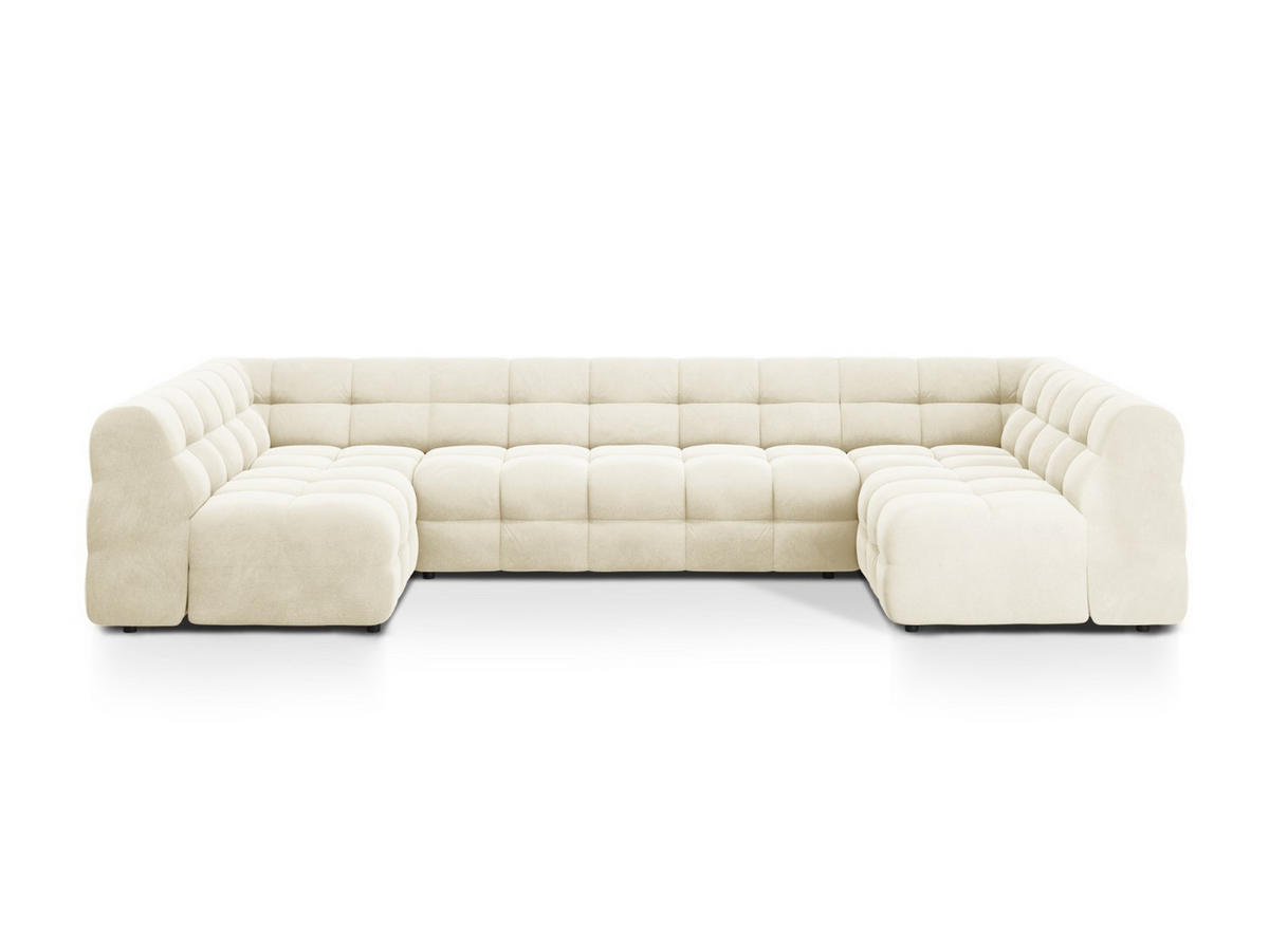PANORAMASOFA Kendal aus Samt elfenbein 7 Sitzplätze - Creme, Textil (203/79/372cm) - Micadoni