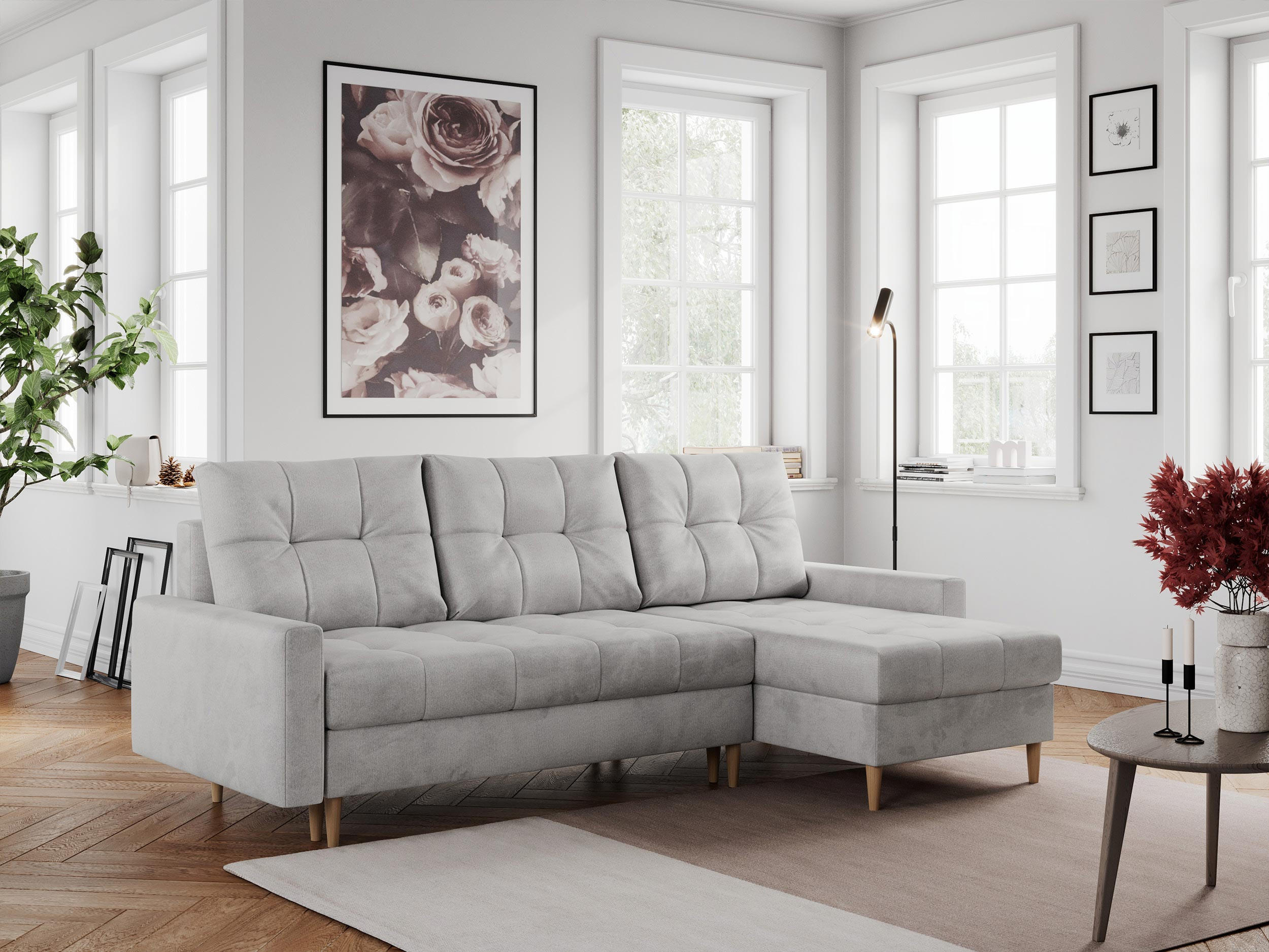 ECKSOFA Colin Velvet Hellgrau - Hellgrau/Braun, Holz/Textil (220/140cm) - MKS
