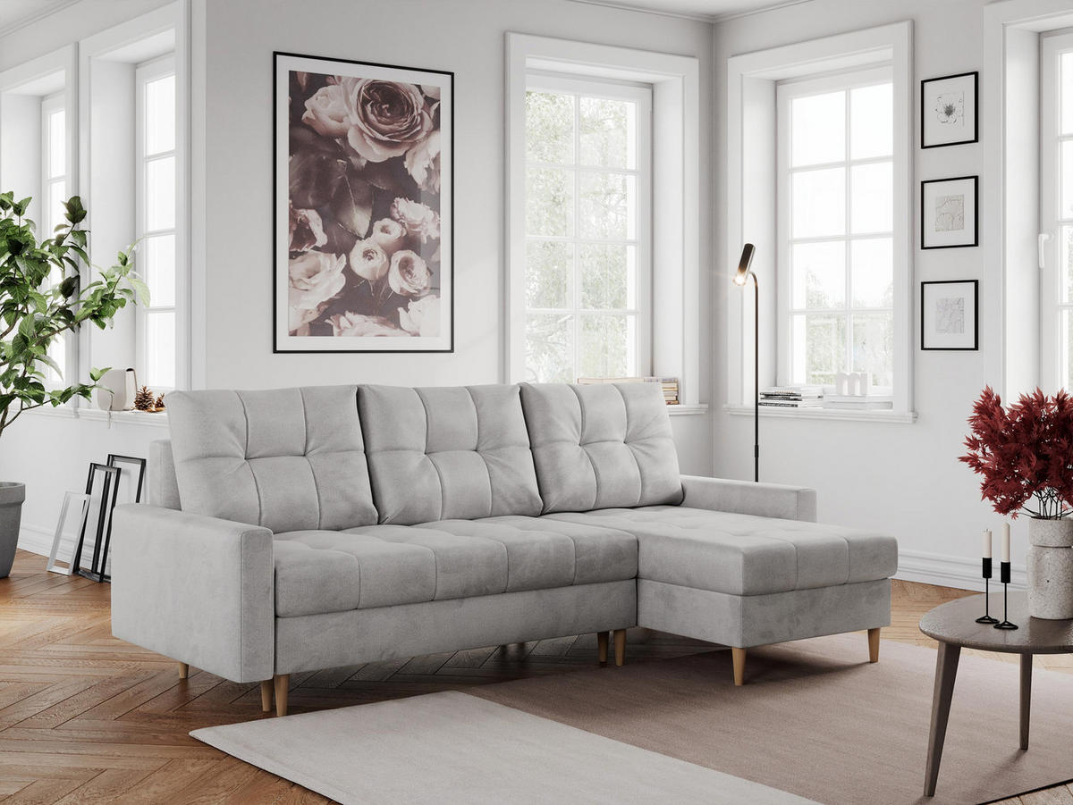 ECKSOFA Colin Velvet Hellgrau - Hellgrau/Braun, Holz/Textil (220/140cm) - MKS