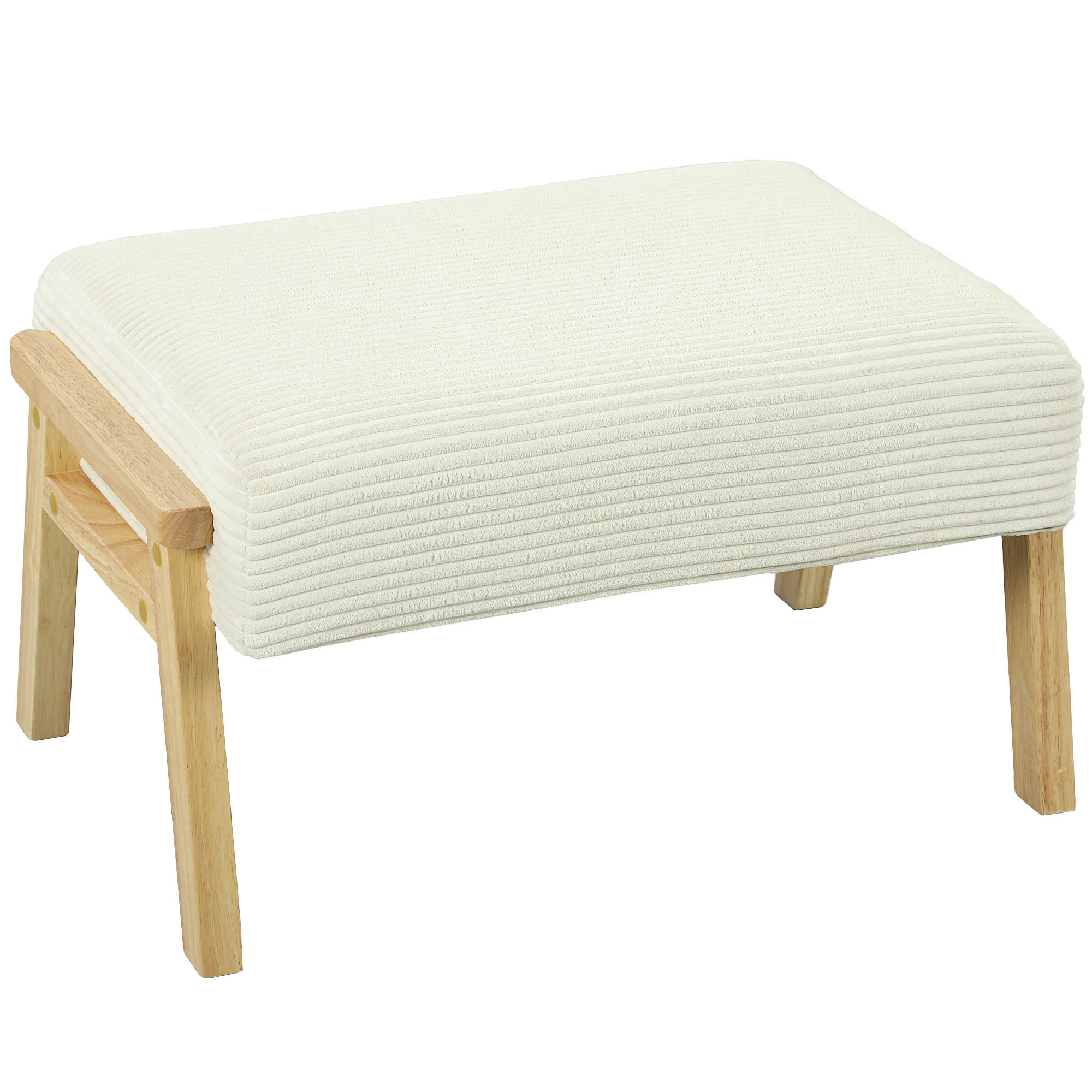 SITZHOCKER Hocker mit weichem Sitzkissen Holzbeinen Fußhocker mit Cordoptik - Creme/Naturfarben, Holz/Textil (46/40/70cm) - HOMCOM