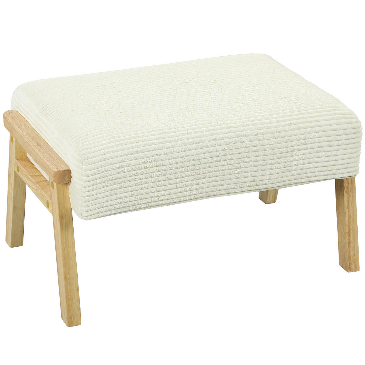 SITZHOCKER Hocker mit weichem Sitzkissen Holzbeinen Fußhocker mit Cordoptik - Creme/Naturfarben, Holz/Textil (46/40/70cm) - HOMCOM