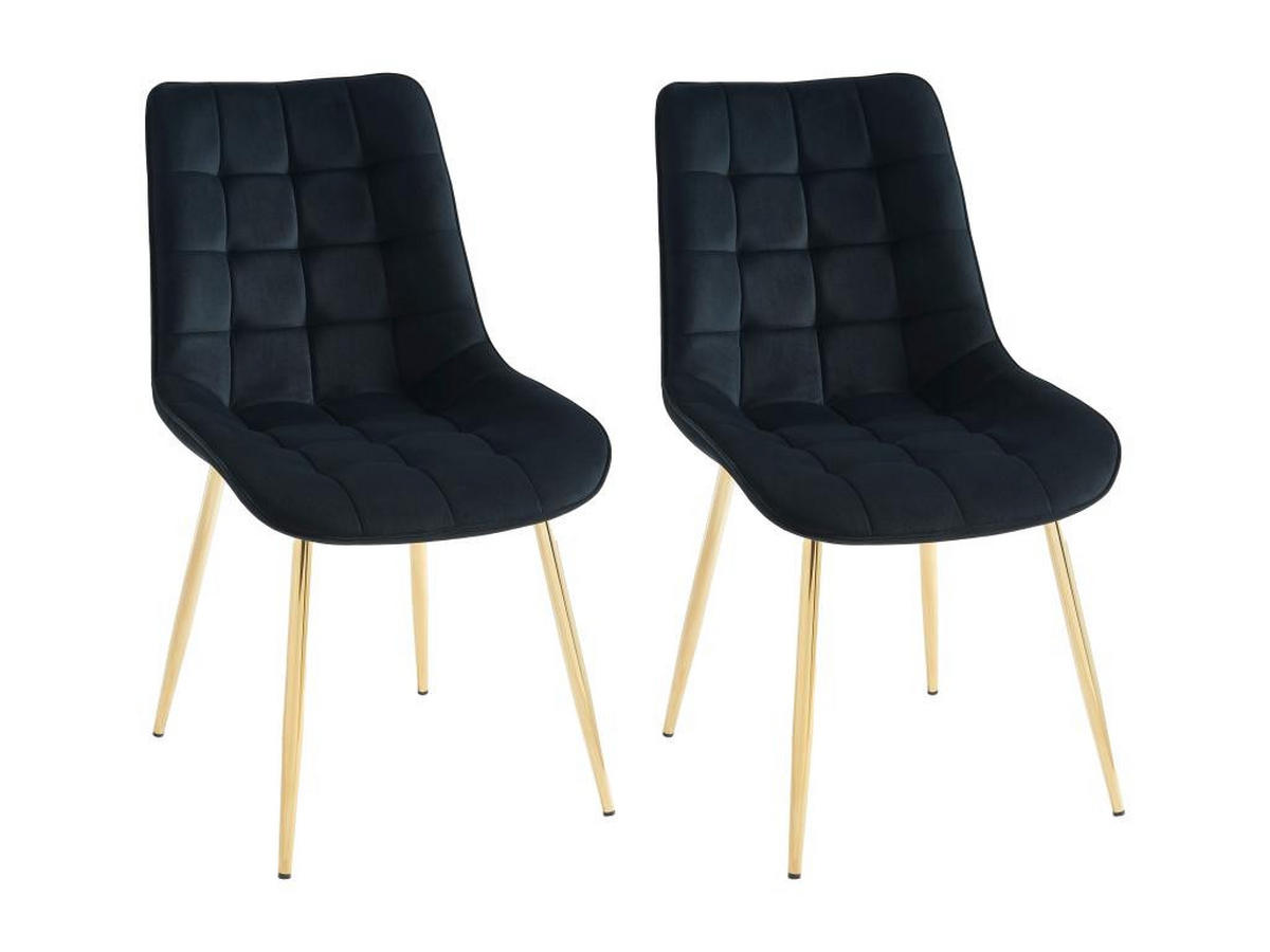 POLSTERSTUHL 2er-Set - Samt & goldfarbenes Metall - Schwarz - OLLUA - Schwarz, Textil (60/87/49.5cm) - Vente-Unique