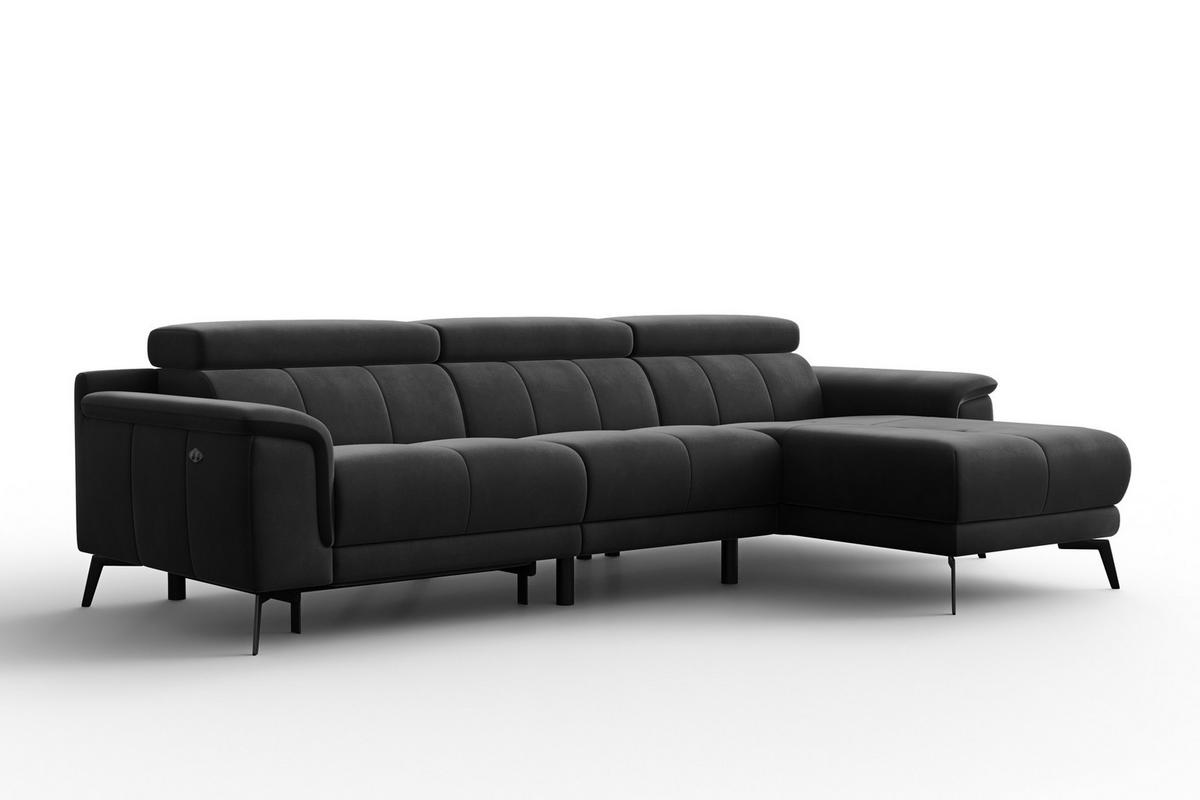 ECKSOFA FIERO 4-Sitzer RECHTS, Schwarzer Veloursstoff - Schwarz, Holz/Textil (288/170cm) - Courtois Laville