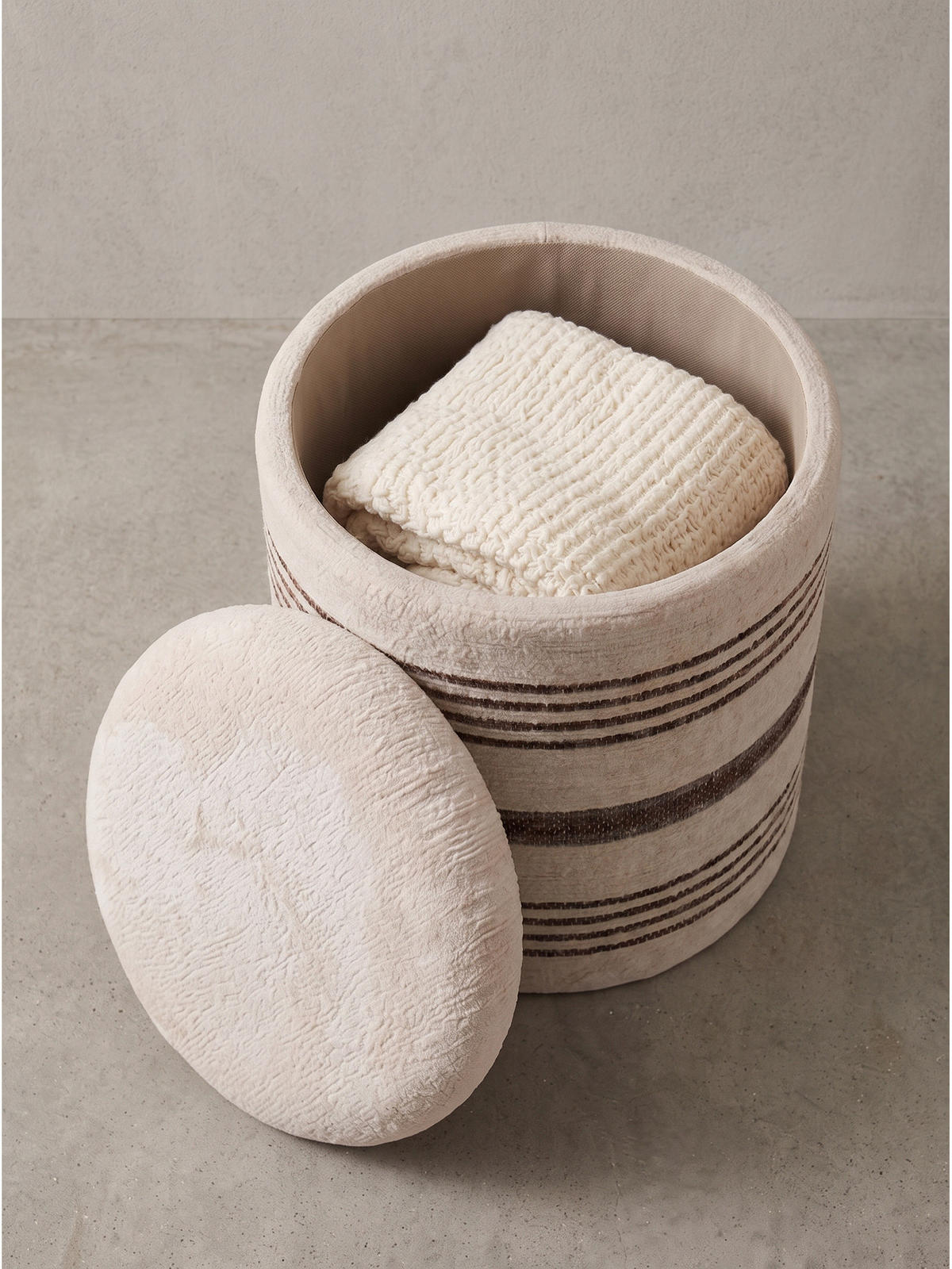 SITZHOCKER RHONE, Stoff, mit Textilbezug, Beige-Braun, Ø 40 x 45 cm - Beige, Textil (40/45/40cm) - KADIMA DESIGN