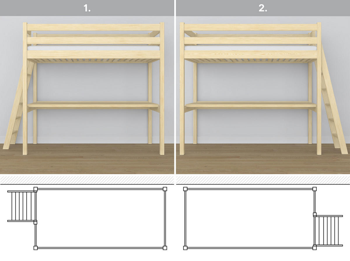 HOCHBETT N02 mit Schreibtisch Klare Kiefer 90/190 - Braun, Naturmaterialien/Holz (90/190cm) - N-Wood