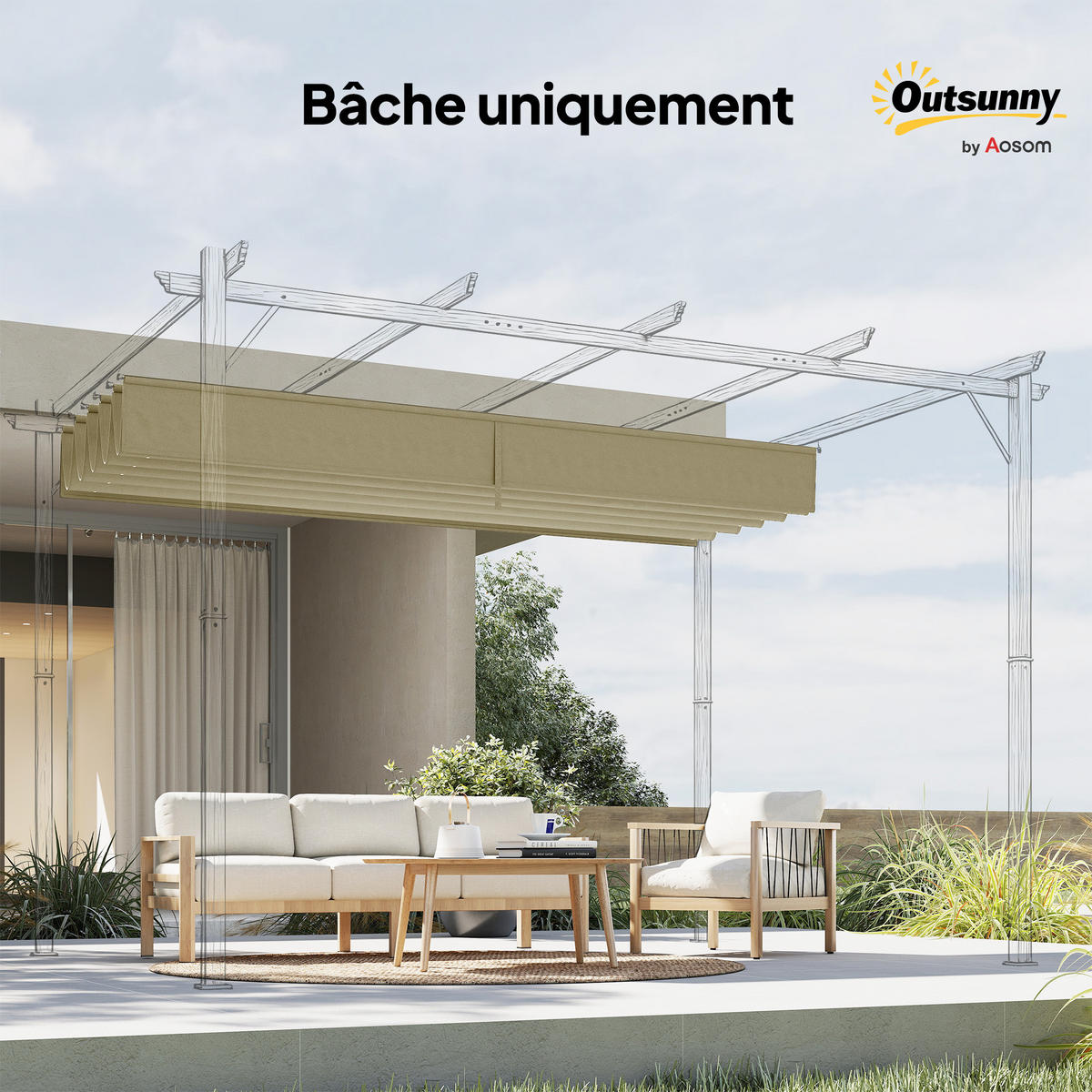 ERSATZDACH DE-12603 350/260 cm für 4x3 m Pergola mit 10 Ösen Beige - Beige, Textil (260/6/350cm) - ComfortXL