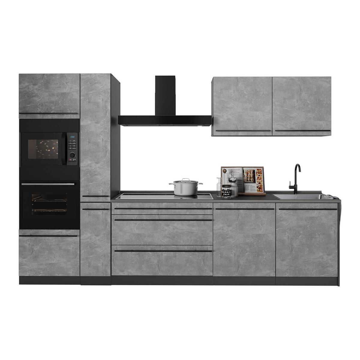 KÜCHENZEILE R-Line, Beton/Anthrazit, 310 cm Arbeitsplatte Anthrazit - Anthrazit/Grau, Holzwerkstoff (310/206.8/60cm) - Vicco