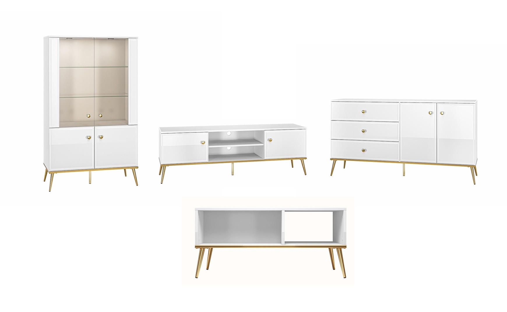 Feldmann-Wohnen Wohnzimmer-Set Weiß 412x152x40 cm