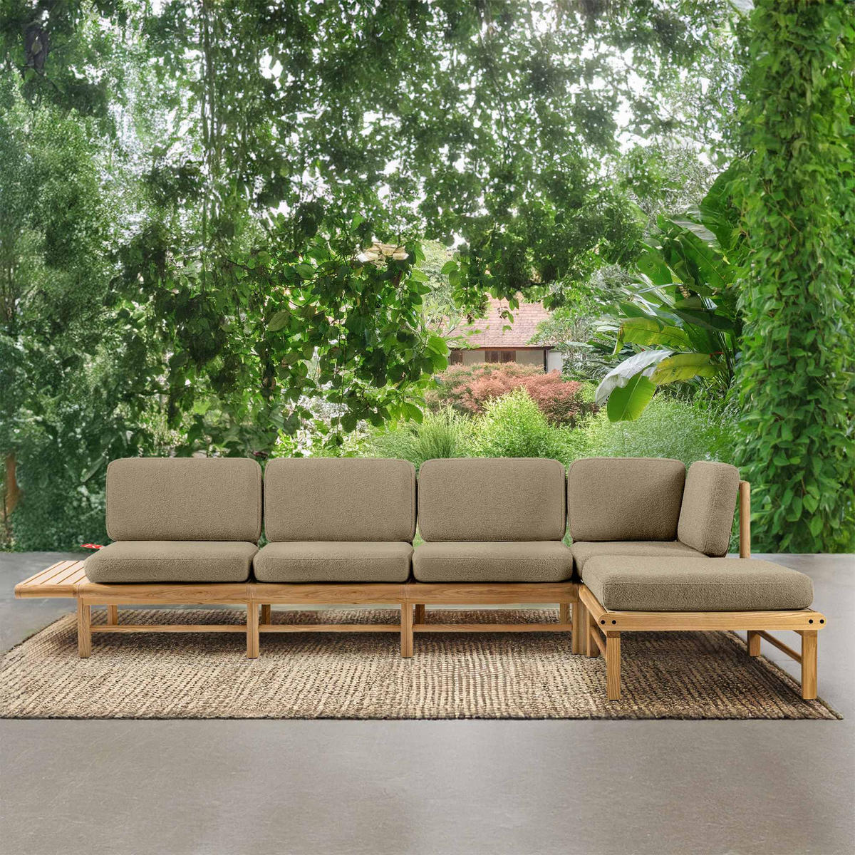 LOUNGESOFA ATREDA rechts - Beige, Holz/Textil (315/80/150cm) - KONSIMO®