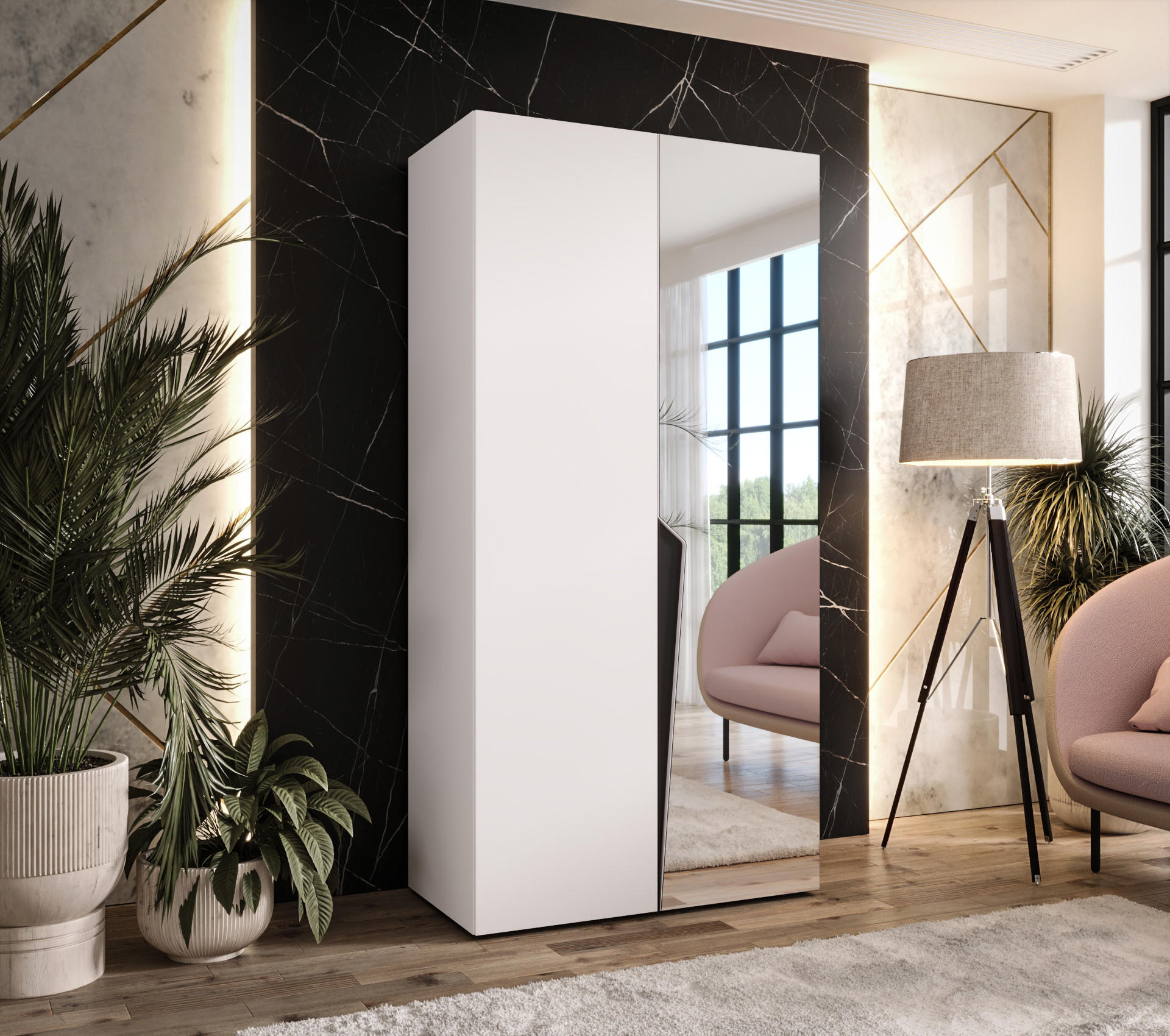 DREHTÜRENSCHRANK 202/100/52 2-türig - Schwarz/Weiß, Holz/Metall (100/202/52cm) - Abiks Möbel