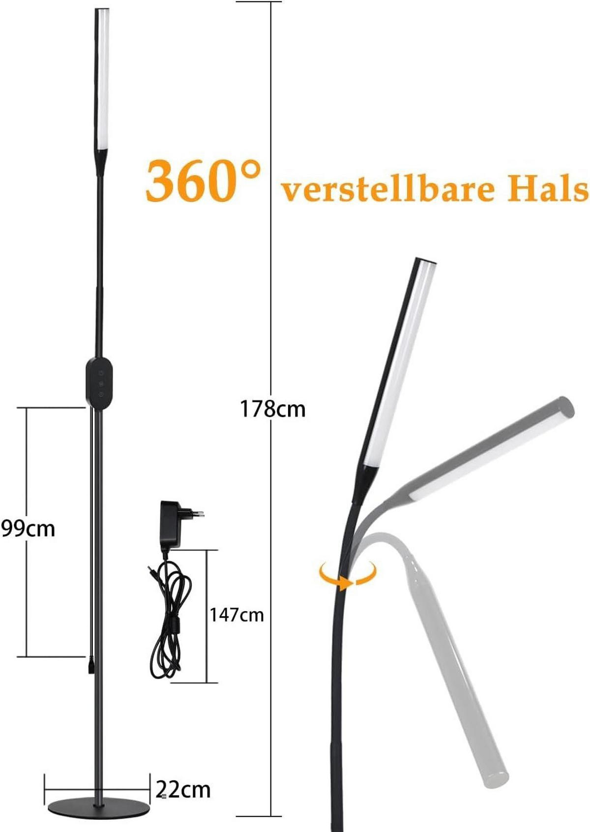 STEHLEUCHTE Bochum 45/22/178 cm - Schwarz, Metall (20/20/163cm) - Nettlife