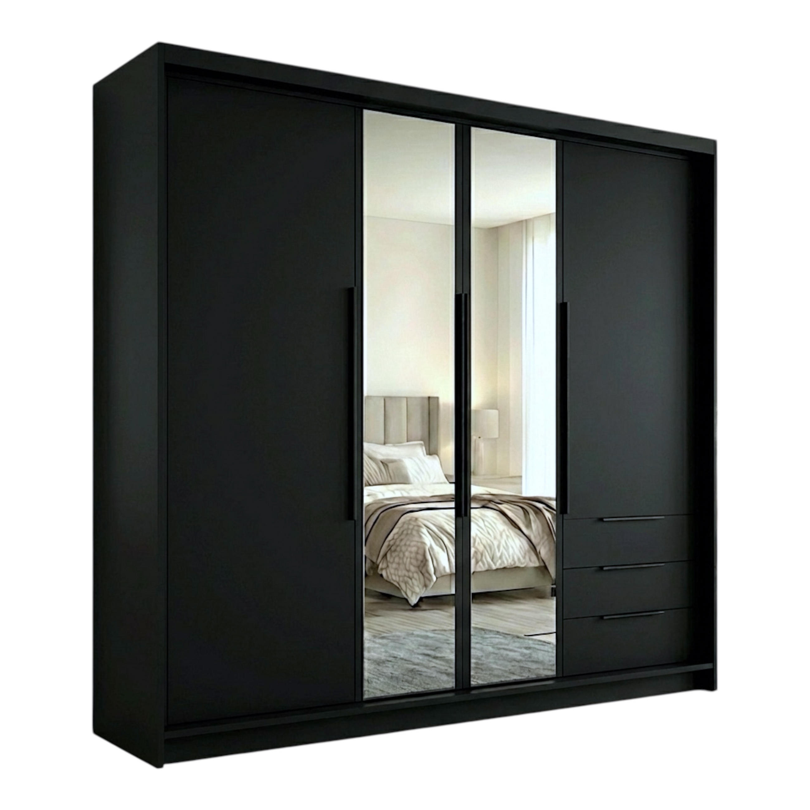 A&J MöbelLand Drehtürenschrank Schwarz, Schwarz, Schwarz 200x215x59.5 cm