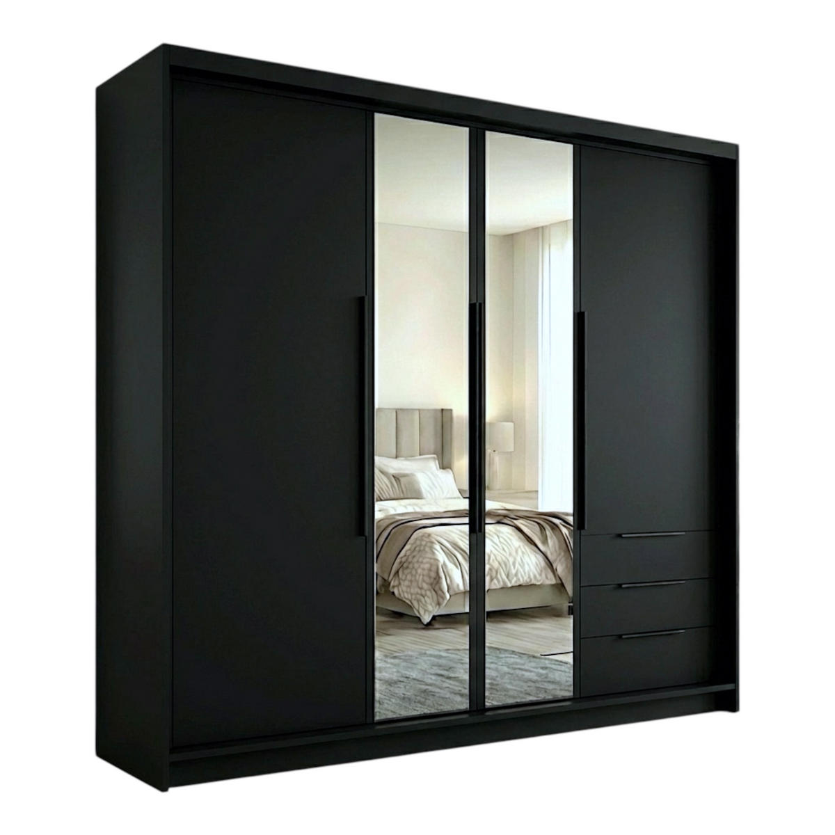 DREHTÜRENSCHRANK VIVO 200 cm Farbe: Schwarz | Schwarz | Schwarz - Schwarz, Holzwerkstoff/Metall (200/215/59.5cm) - A&J MöbelLand