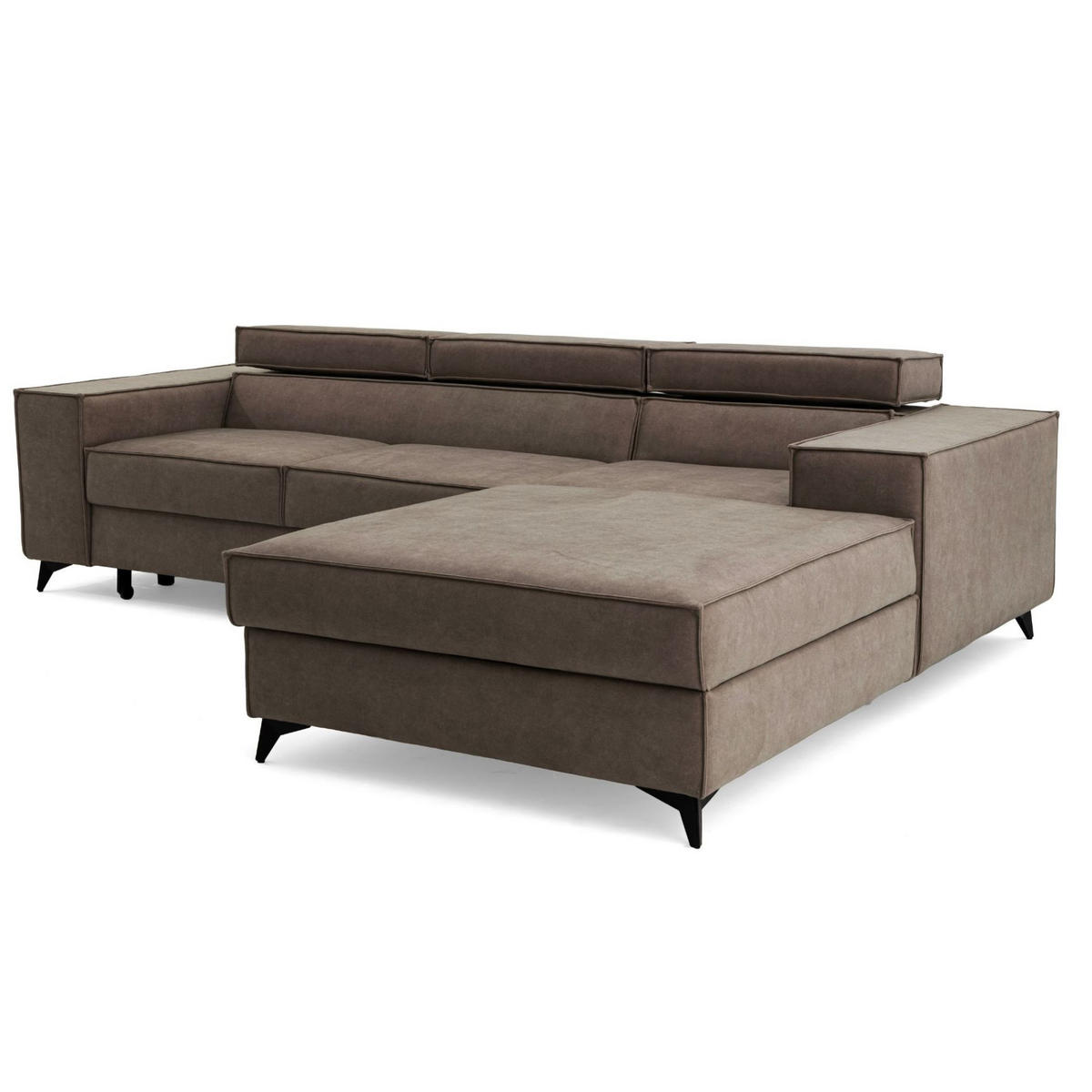 ECKSOFA PURE S Rechts mit Schlaffunktion 127x215 Velours Beige - Beige/Schwarz, Holz/Textil (204/281cm) - Muffo
