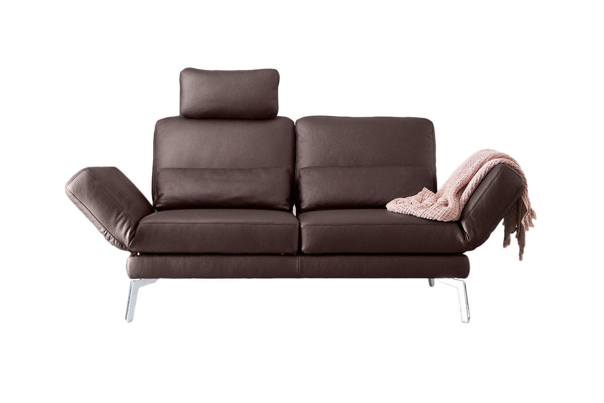 LEDERSOFA HURRICANE Braun Leder - Dunkelbraun/Silberfarben, Leder (170/87/141cm) - KAWOLA