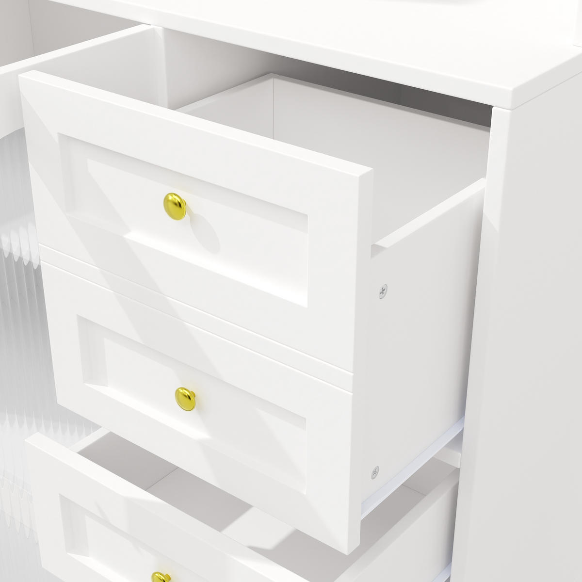 HIGHBOARD in Weiß Küchenschrank mit LED-Lichtleiste und Schubladen für Küche und Wohnzimmer, B120/T40/H188 cm - Weiß, Glas/Holzwerkstoff (120/188/40cm) - STILVORA