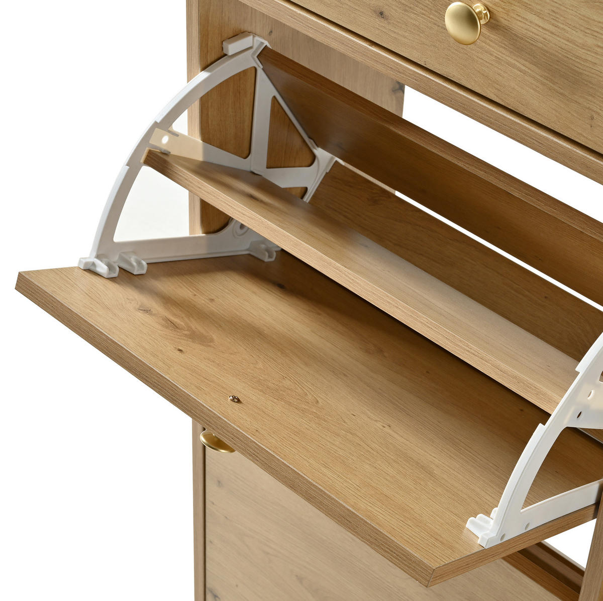 SCHUHSCHRANK aus Spanplatte 110x26x100cm in Natur mit 4 Klapptüren - Naturfarben, Holzwerkstoff (110/100/26cm) - Modfu
