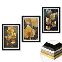 WANDBILDER 3er-Set - 20x30 cm Schwarzer Rahmen - Gelbe Blätter auf dunklem Hintergrund - Schwarz, Kunststoff (20/30cm) - ArtPrintCave