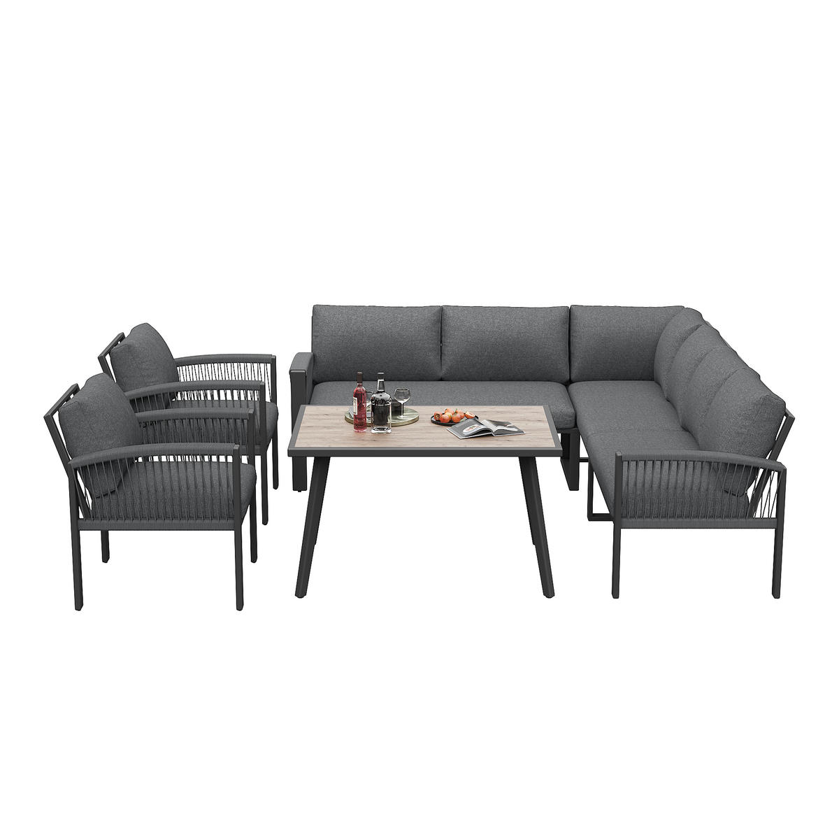 GARTEN-LOUNGESET 8er-Set Grau - Grau, Metall - ComfortXL