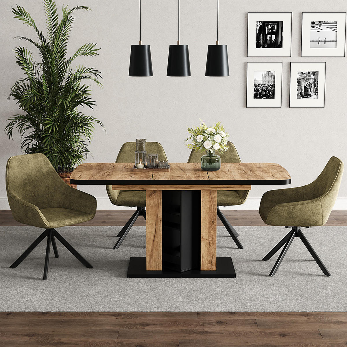 ESSTISCH Fenaro Goldkraft Eiche 120 x 80 cm - Honigeiche/Schwarz, Holzwerkstoff (80/120/76cm) - Vicco