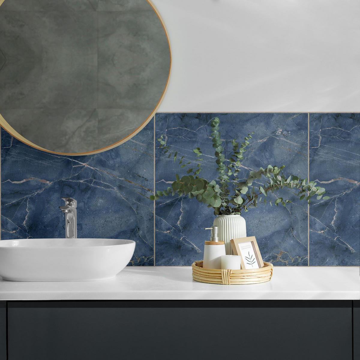 WANDPANEEL 4x 50x50 cm selbstklebend Lazurite - Dunkelblau, Kunststoff (50/1.6/50cm) - Wallfluent