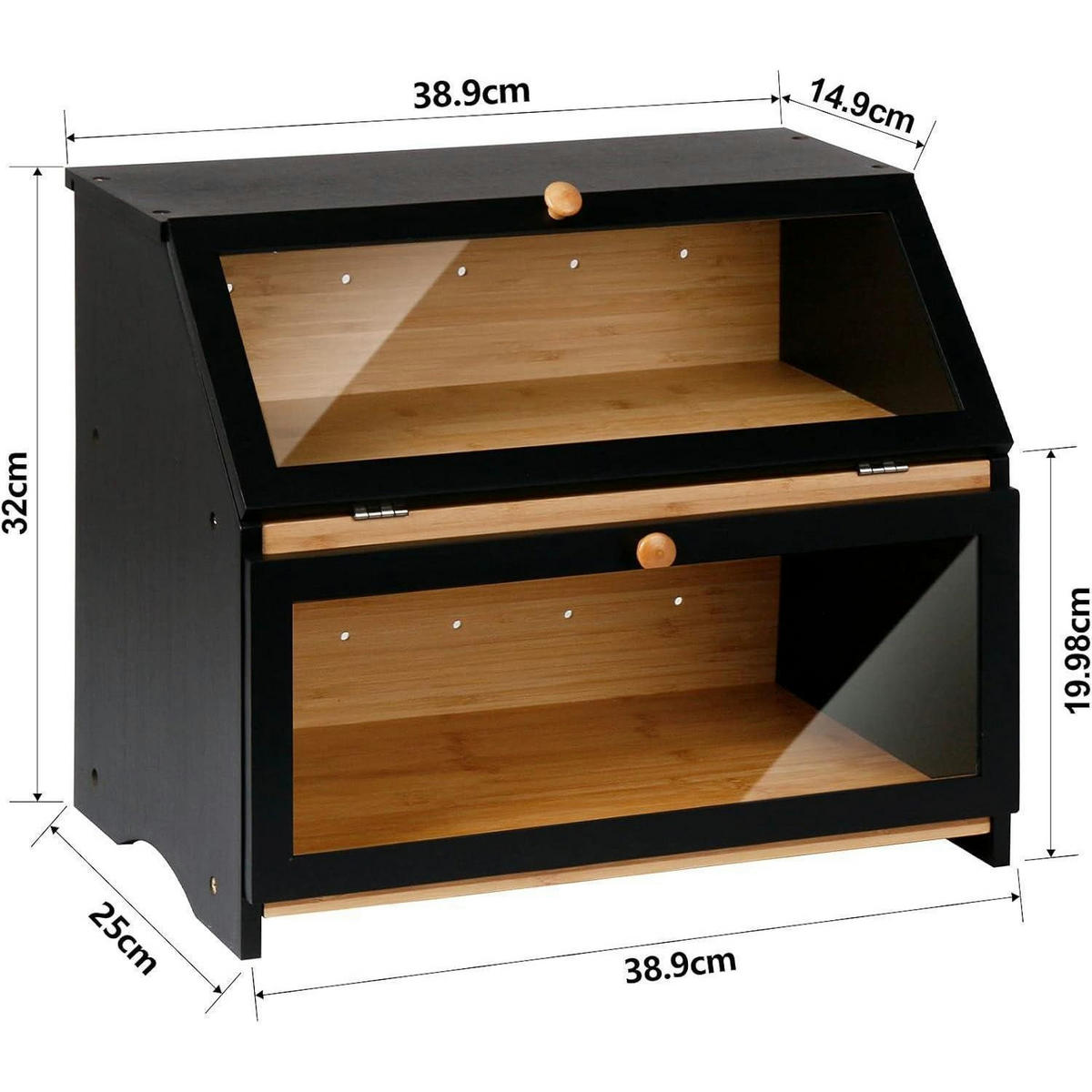 BROTKASTEN 2 Etagen Bambus Schwarz 39 cm - Schwarz, Naturmaterialien (25/32/39cm)
