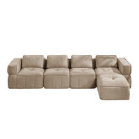 CANAPEA 4 LOCURI cu taburet, minimalist, Poliester-nisipiu - nisipiu, material textil (162/67/344cm) - KOMHTOM