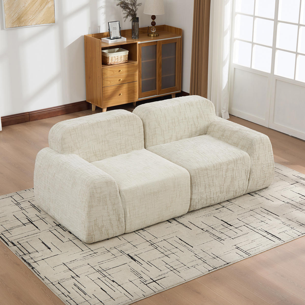 2-SITZER-SOFA DE-35114 mit Chenille-Bezug Beige - Beige, Textil (90.5/73/198cm) - ComfortXL