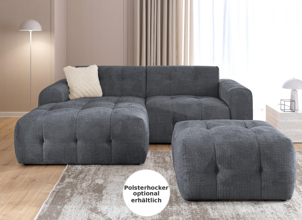 ECKSOFA mit Ottomane links, raffinierten Steppungen, Wellenunterfederung, B234/T161/H79 cm, Chenille-Bezug in Grau / 21046 - Schwarz/Grau, Kunststoff/Textil (234/79/161cm) - luma-home