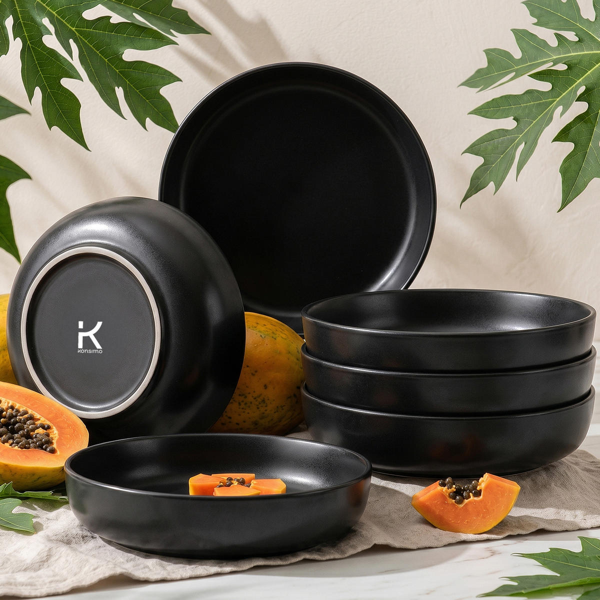 TELLER-SET VICTO 6-tlg Suppenteller, matt schwarz - Schwarz, Keramik (18cm) - KONSIMO®