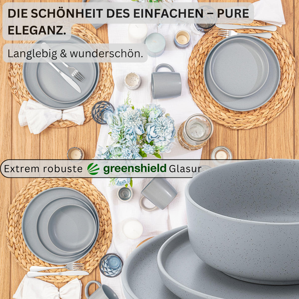 TAFELSERVICE LEEDS STERLING - 24 teilig aus Steingut - Hellgrau, Stein (26.5/6.5/26.5cm) - Sänger