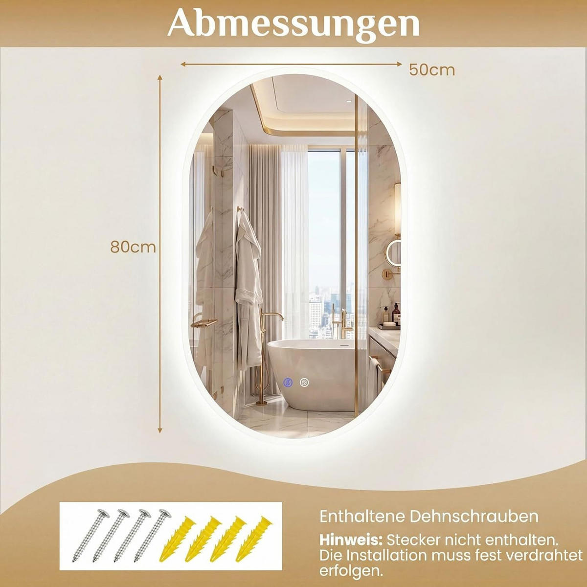 BADEZIMMERSPIEGEL mit Rücklicht silber - Silberfarben, Glas (50/80/3cm) - COSTWAY