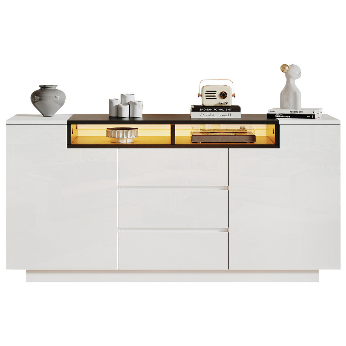 SIDEBOARD 140/40/68 cm Weiß/Schwarz mit 2 Türen und 3 Schubladen - Weiß, Holzwerkstoff (140/68/40cm) - OKWISH