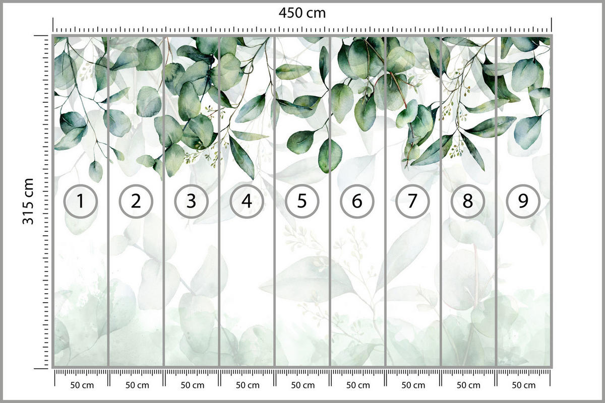 FOTOTAPETE Eukalyptus Blätter Pflanzen Natur 450x315 - Weiß/Grün, Papier (450/315cm) - Muralo