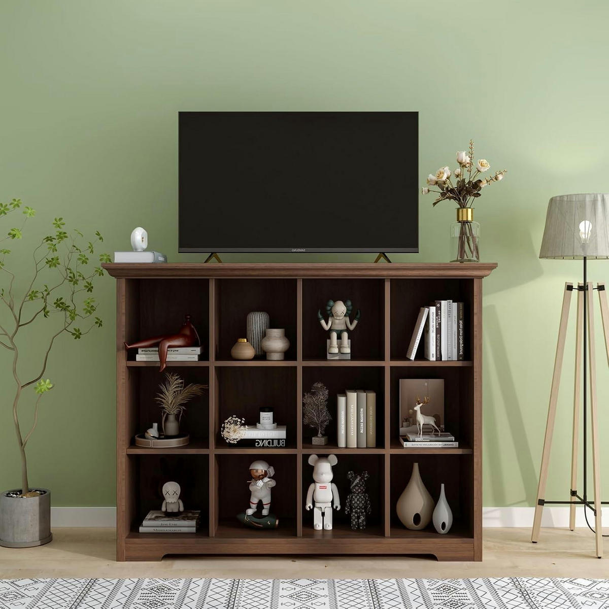 BÜCHERREGAL mit Sockel 12 Fächer Walnuss 127 x 99 cm - Braun, Holzwerkstoff (127/99/34cm)