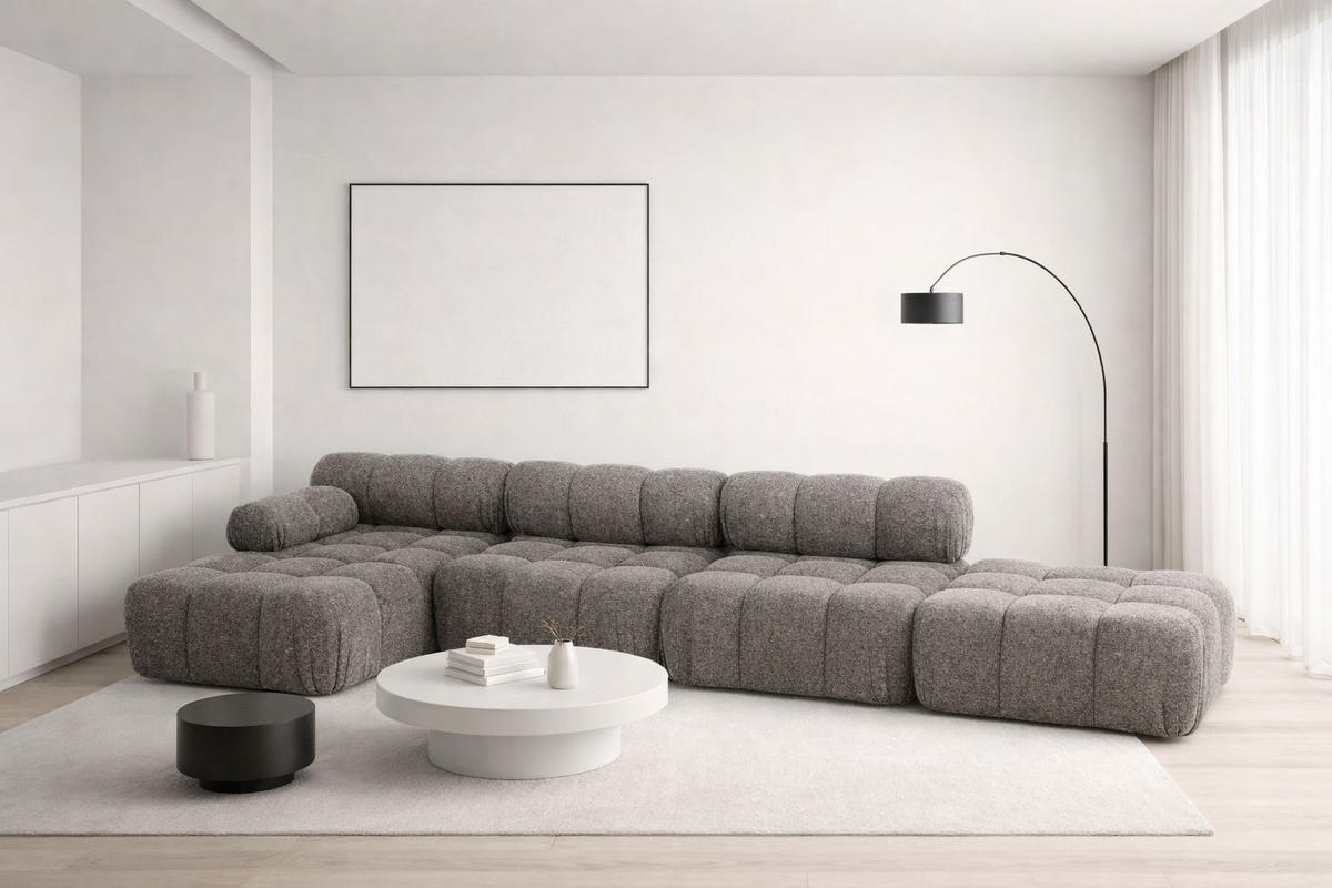 ECKSOFA L-Form XL, Stoff Bouclé Abriamo, Braun, Links, Selia L XL - Braun, Holz (380/160cm) - Kaiser Möbel