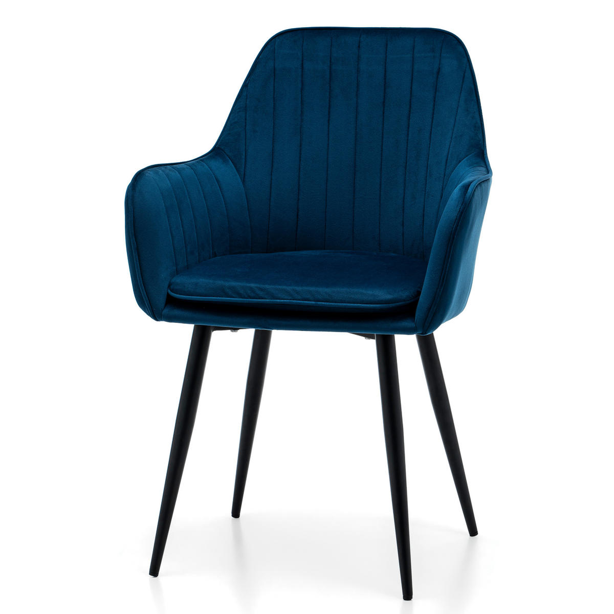 STUHL EMILIA gepolstert mit Steppung - dunkelblau - Samt Velours - Schwarz/Dunkelblau, Textil/Metall (58/90/58cm) - NEW HOME
