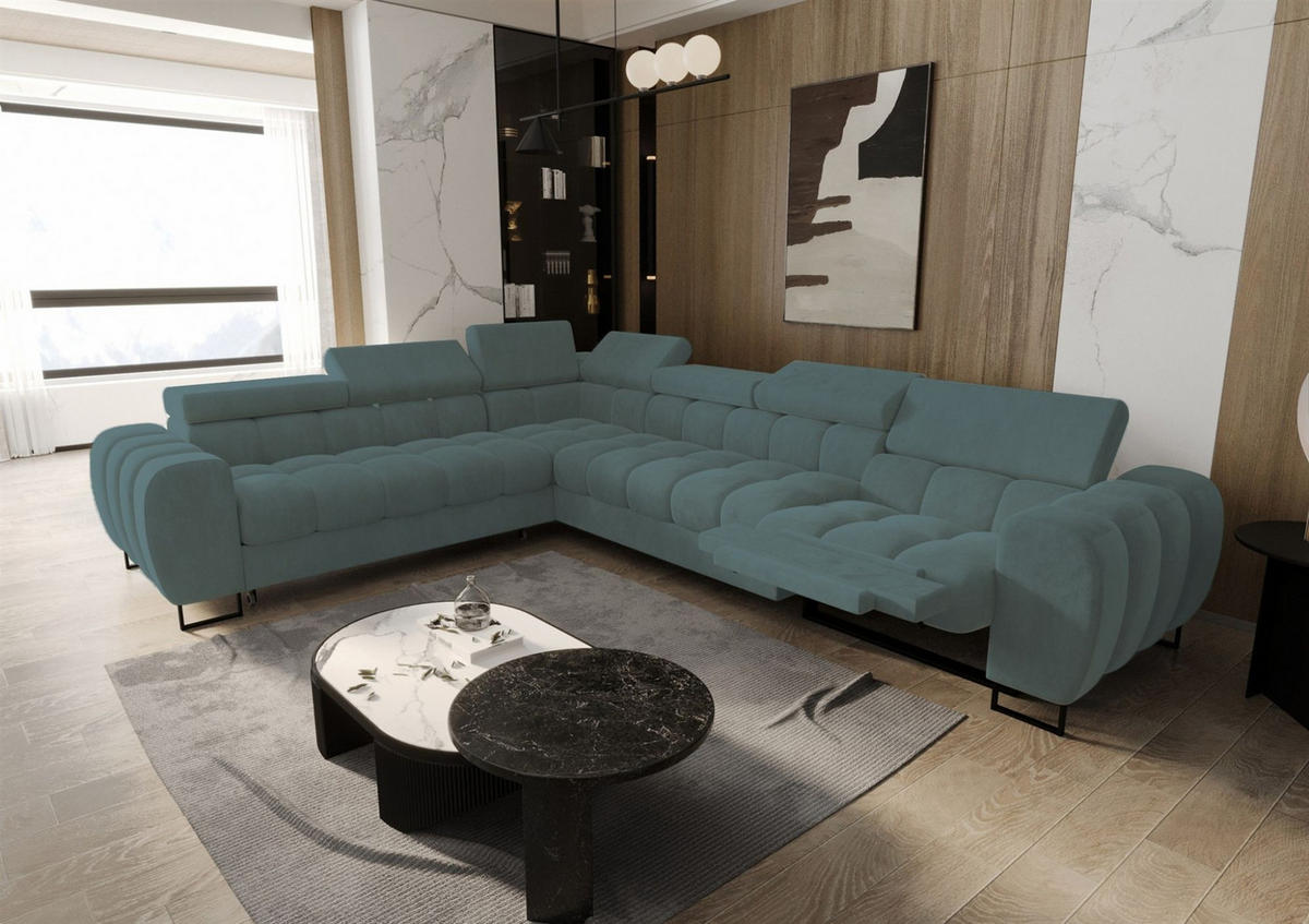 ECKSOFA Bastien Relax - Grün, Holzwerkstoff/Textil (260/330cm) - Fun Möbel