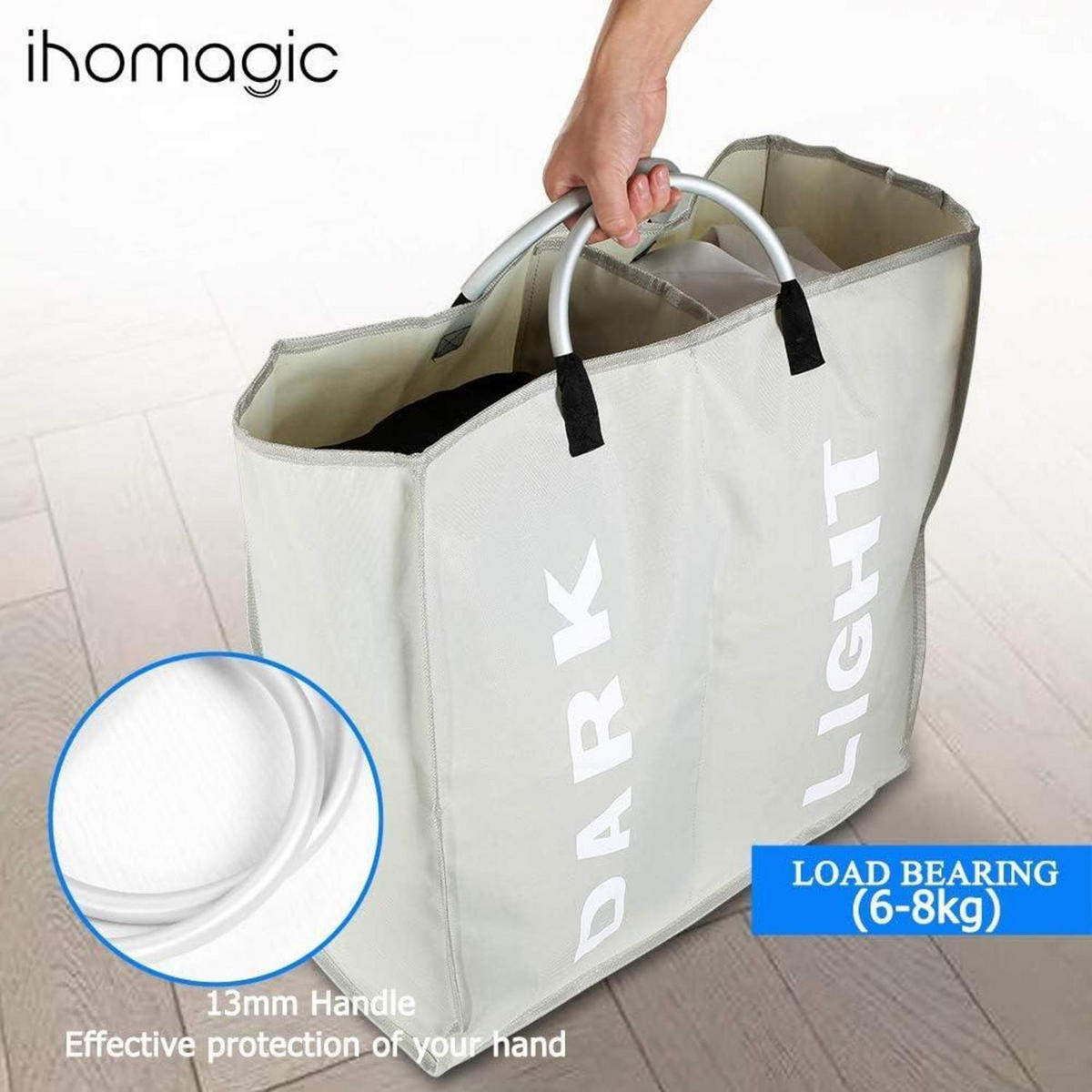 WÄSCHESORTIERER 2 Fächer Grau 60 L - Grau, Textil (4/26/53cm)