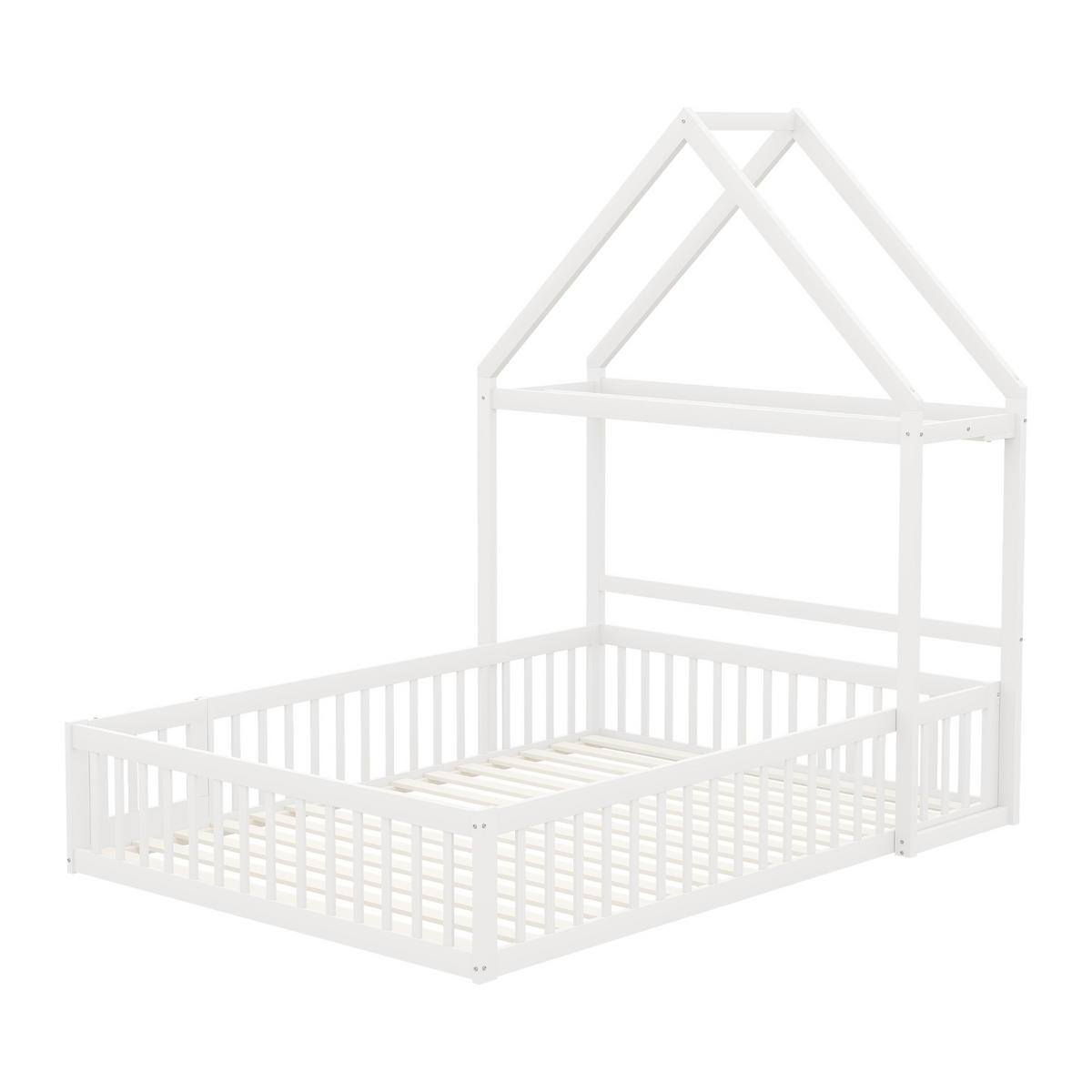 KINDERBETT 140x200 Massivholz Stauraum Schutzgitter Weiß - Weiß, Holzwerkstoff - FLIEKS