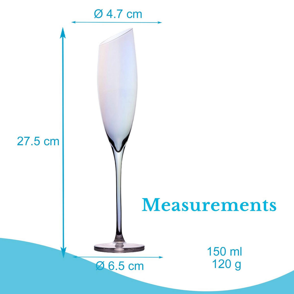 CHAMPAGNER/SEKT Glas mit moderner Kante Regenbogen Schimmer 150 ml (4er-Set) - Transparent, Glas (0.15L) - Intirilife
