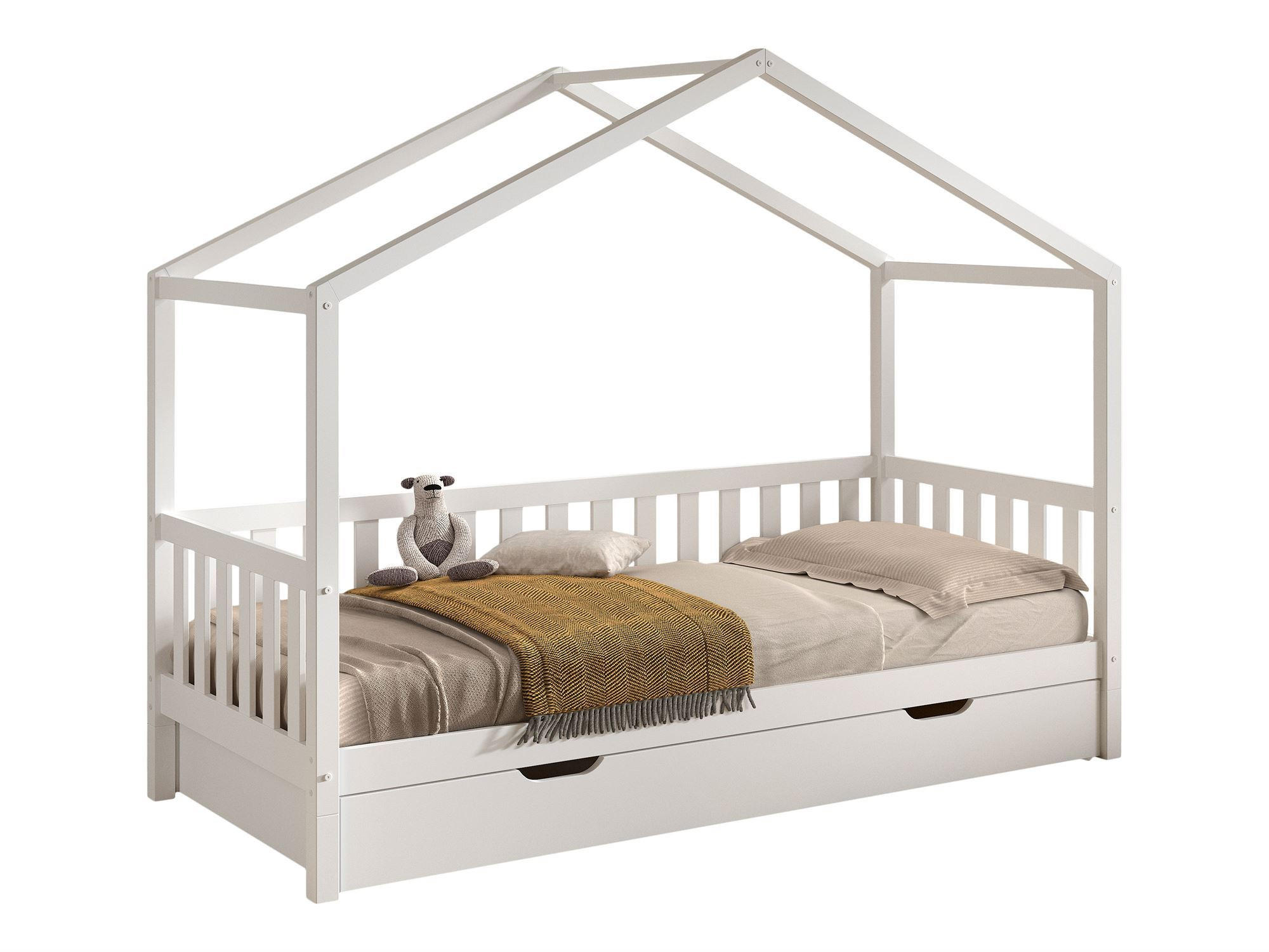 HAUSBETT Kapua 90x200 mit Bettschublade Kiefer Massivholz Weiß - Weiß, Holz (90/200cm) - 58aufmkessel