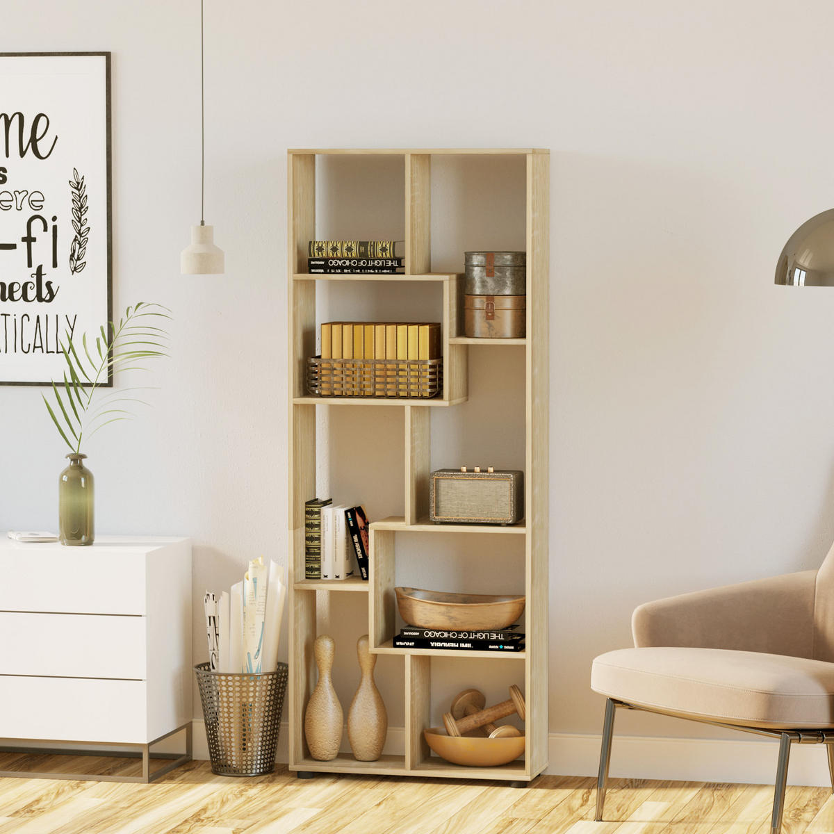 ZICKZACK-BÜCHERREGAL 70/24/178 cm Naturholz - Naturfarben, Karton (70/178/24cm)